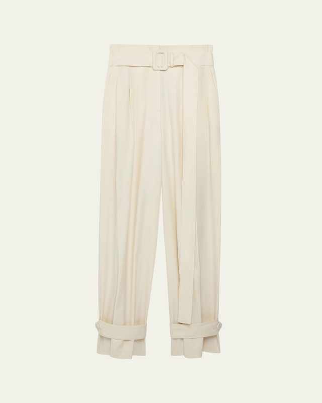 Belted Wide-Leg Tab-Hem Trousers